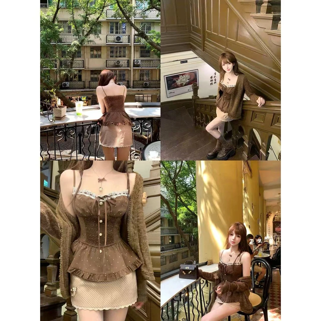 奶咖啵啵 秋季纯欲甜辣风显瘦上衣开衫半裙R66208-1H