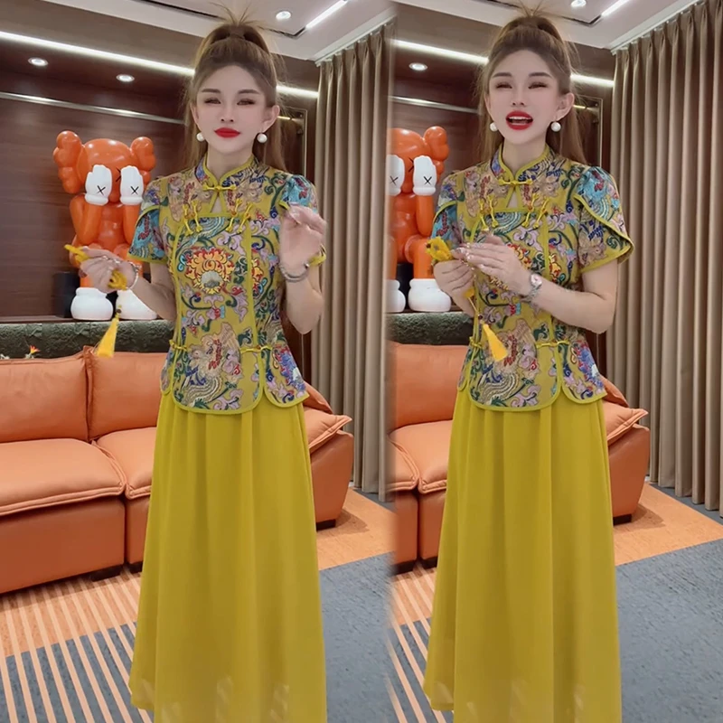 2025春夏季新款时尚显瘦气质网红高档女宽松大码短袖裙子两件套潮