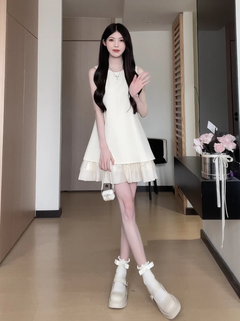 松本丧丧甜美减龄连衣裙无袖气质春季显瘦连衣裙B251Q0356