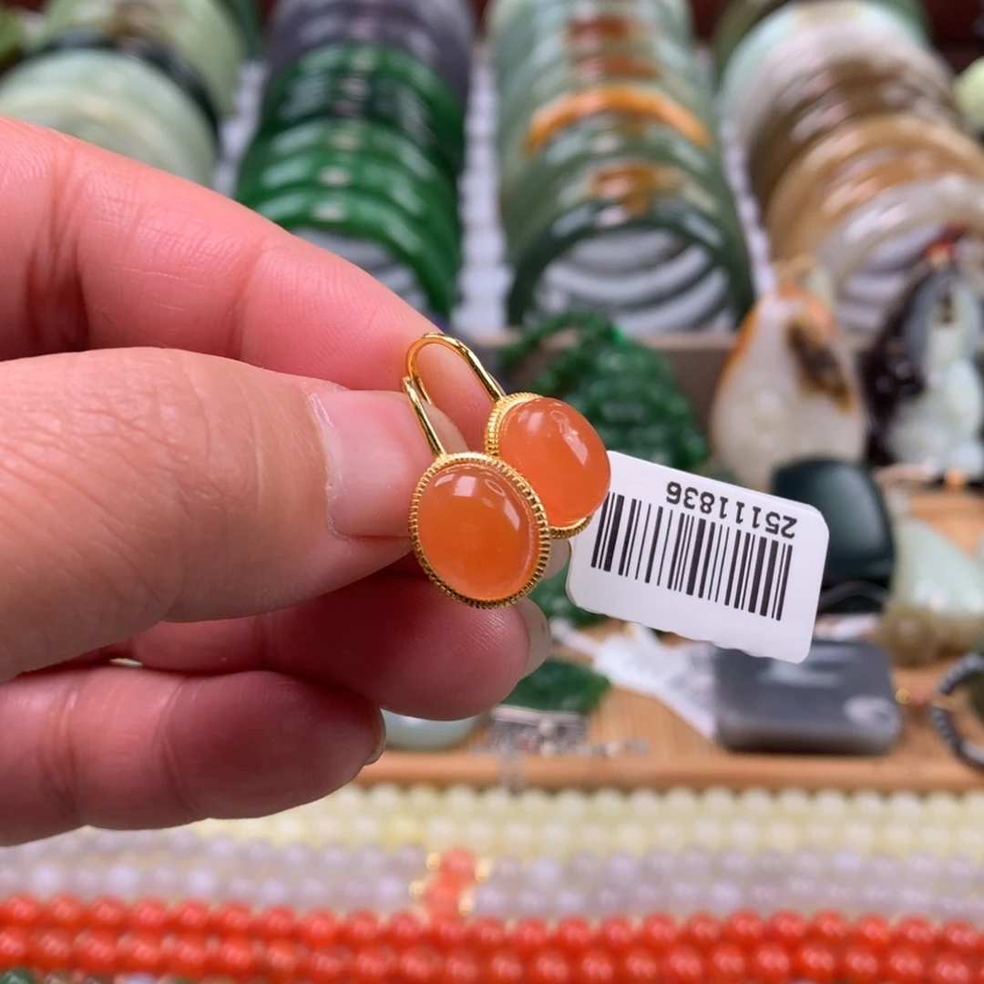 南红玛瑙银S925镶嵌耳坠