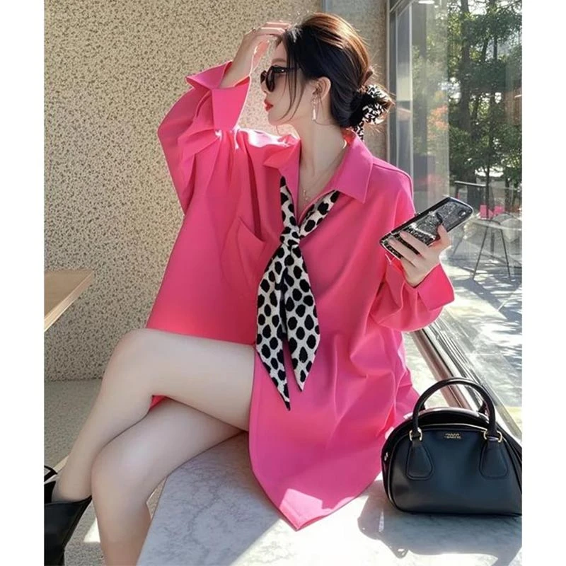 多巴胺粉色防晒衬衫早春女装2025新款长袖衬衣外套上衣设计感小众