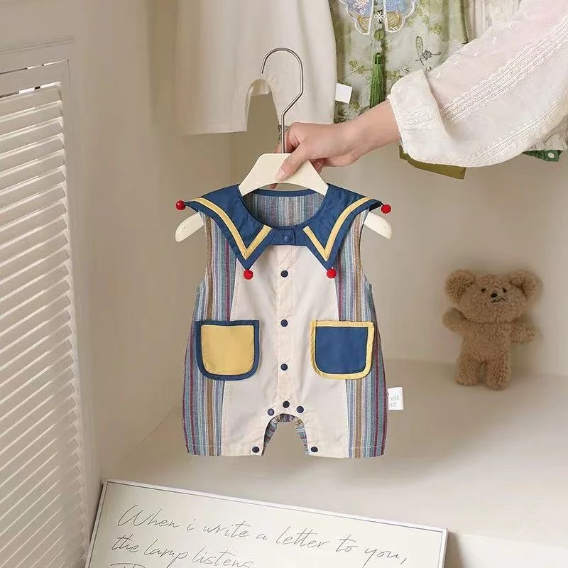 x【优选】婴幼儿童衣服夏季薄款背心连体衣可爱搞怪哈衣外出爬服ly