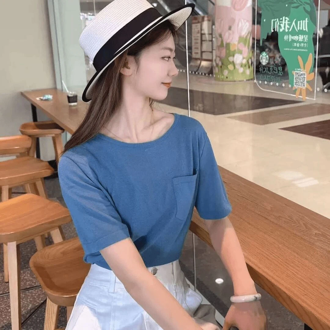 AMASS/阿玛施纯色舒适透气时尚夏百搭休闲圆领短袖针织衫5399423