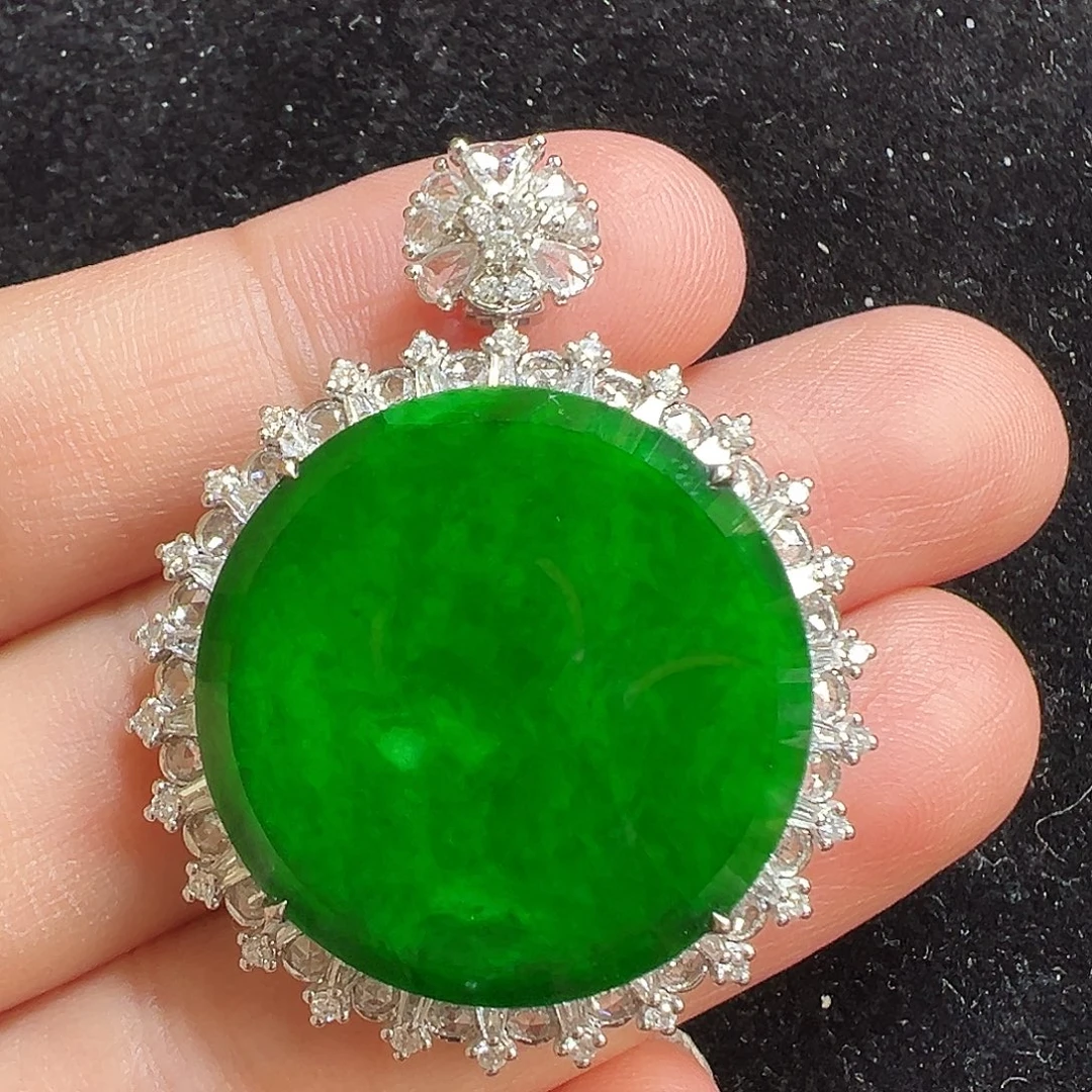 翡翠18K金镶嵌吊坠(不含链)