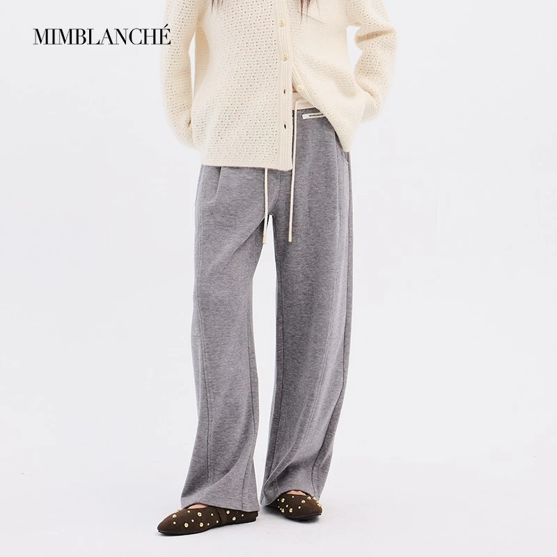 【现货】MIMBLANCHE秋冬抽绳撞色腰头休闲阔腿镰刀裤通勤慵懒老钱