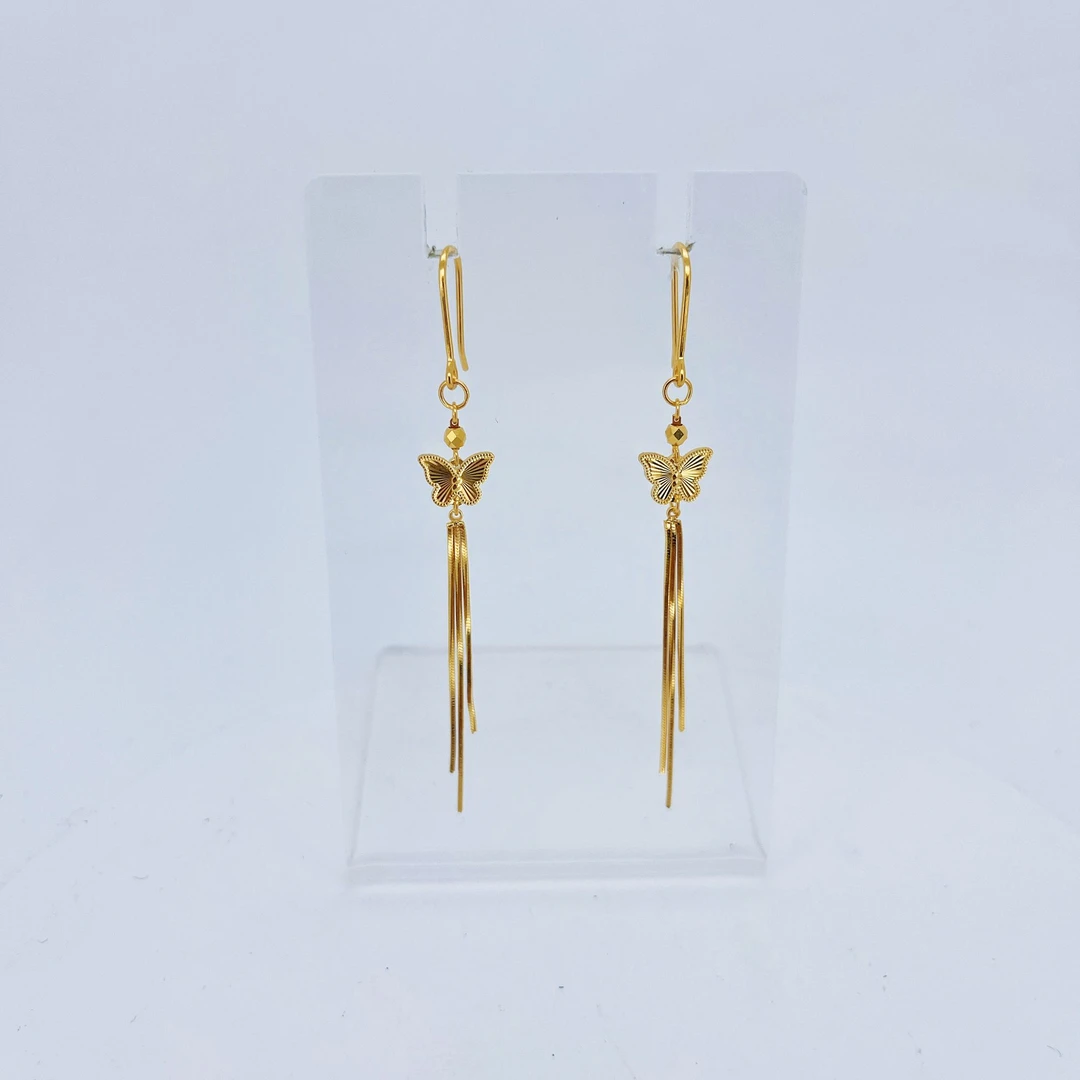 足金999黄金蝴蝶流苏金耳钩2.87