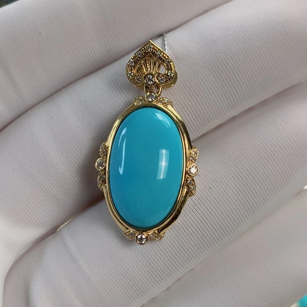 绿松石挂件18K金镶嵌