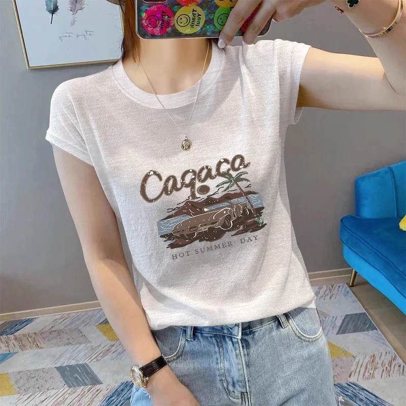夏季2025新款休闲百搭减龄短袖T恤女士宽松雪花棉洋气显瘦打底衫