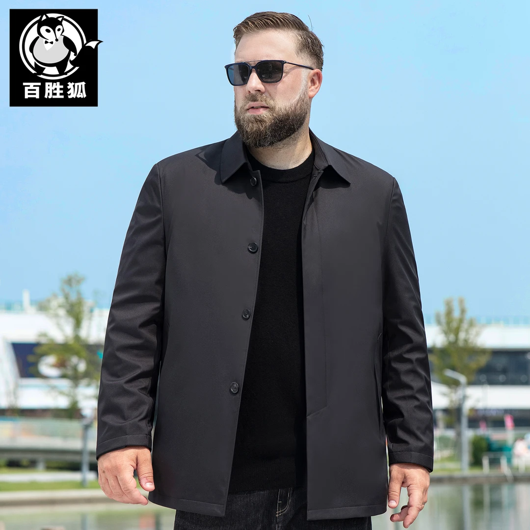 百胜狐大码男装行政夹克2025秋季胖子加肥茄克衫宽松商务休闲外套