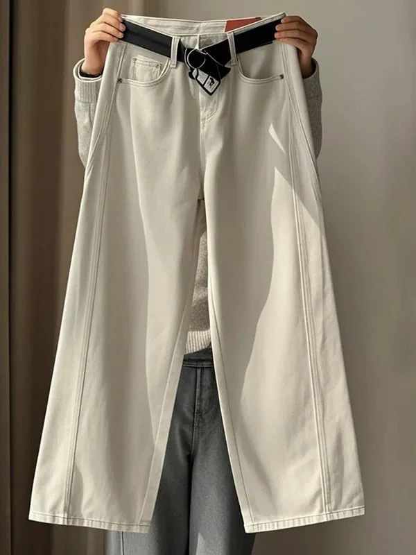 芭莎basha香港花牌宽松杏灰色阔腿弯刀裤高个子2025春季无弹