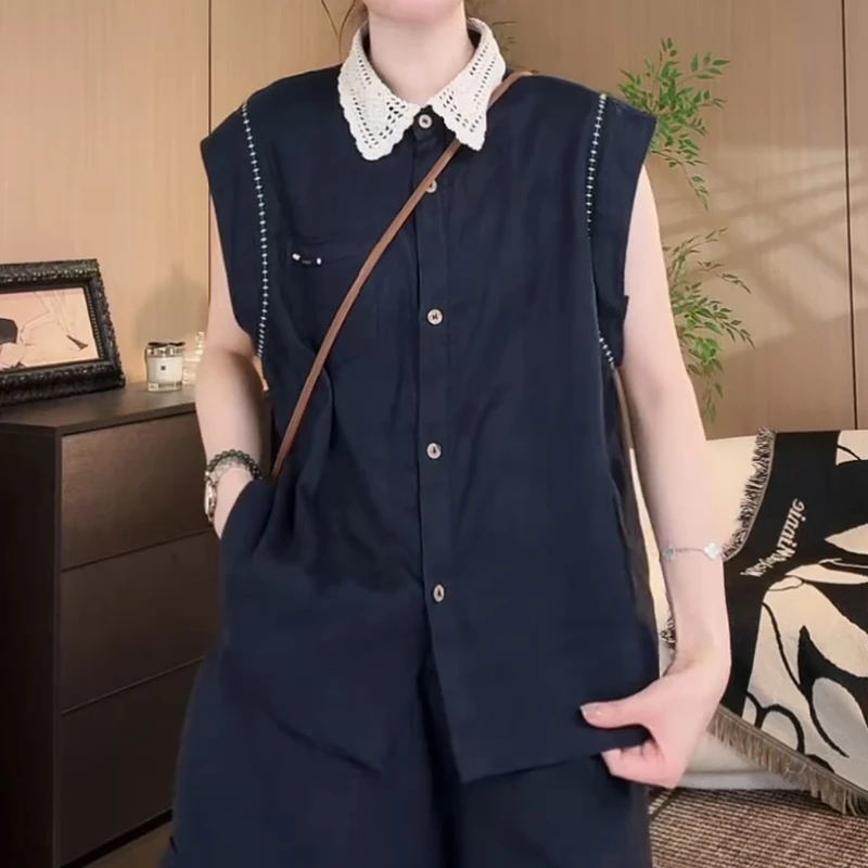 polo领无袖衬衫新款藏肉巨遮肚子显瘦上衣女短袖减龄洋气胖mm大码