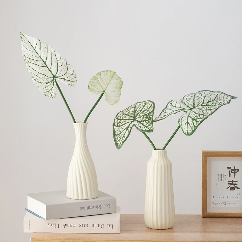 宿雨现代奶油陶瓷花瓶干花假花绢花仿真花套餐装饰摆件客厅插花