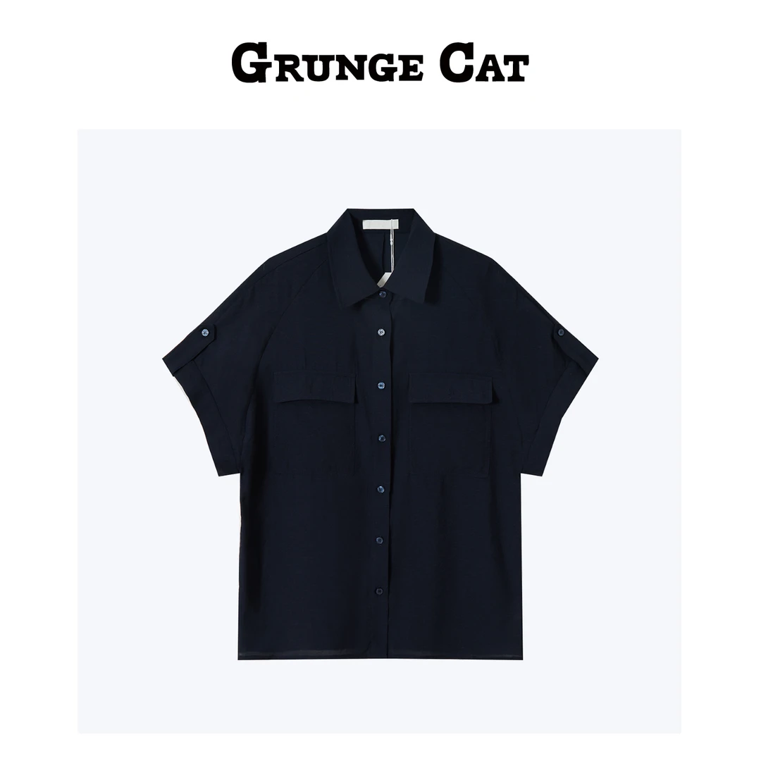 Grunge Cat女士工装落肩短袖衬衣