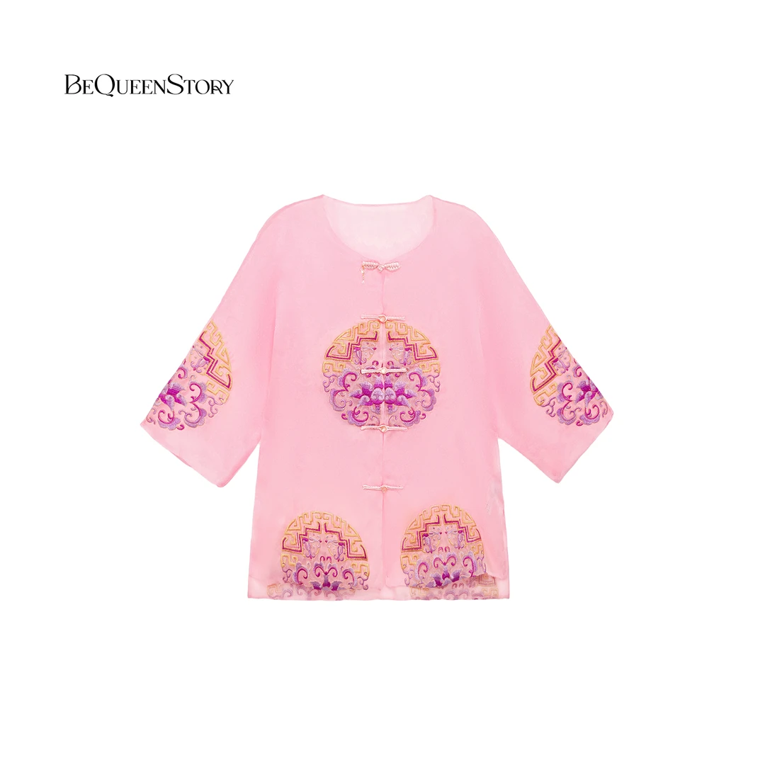 BeQueenStory【唐宫夜宴】国风古典优雅中式圆领开衫手工盘扣衬衫