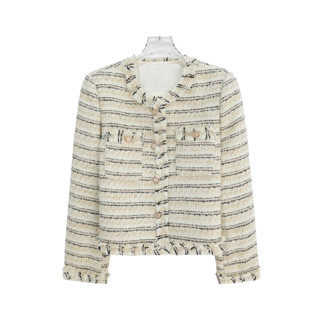 法式秋冬小香风气质粗花呢短外套S1496