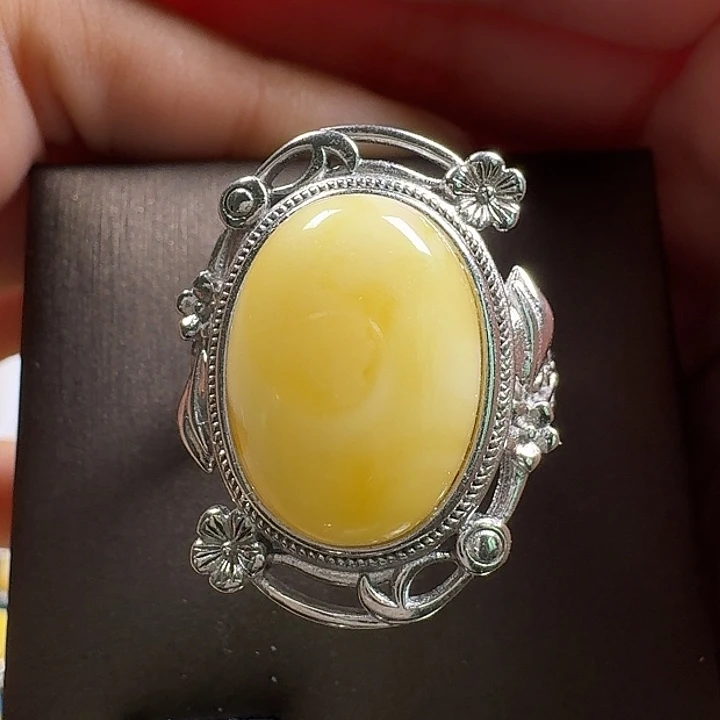 蜜蜡银S925镶嵌戒指戒指