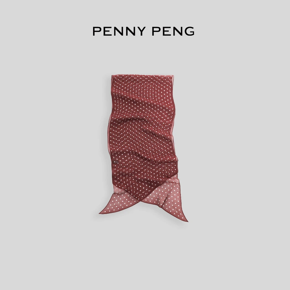 PENNYPENG樱桃甜酒春季碎花清新波点时尚红色轻薄真丝波点围巾