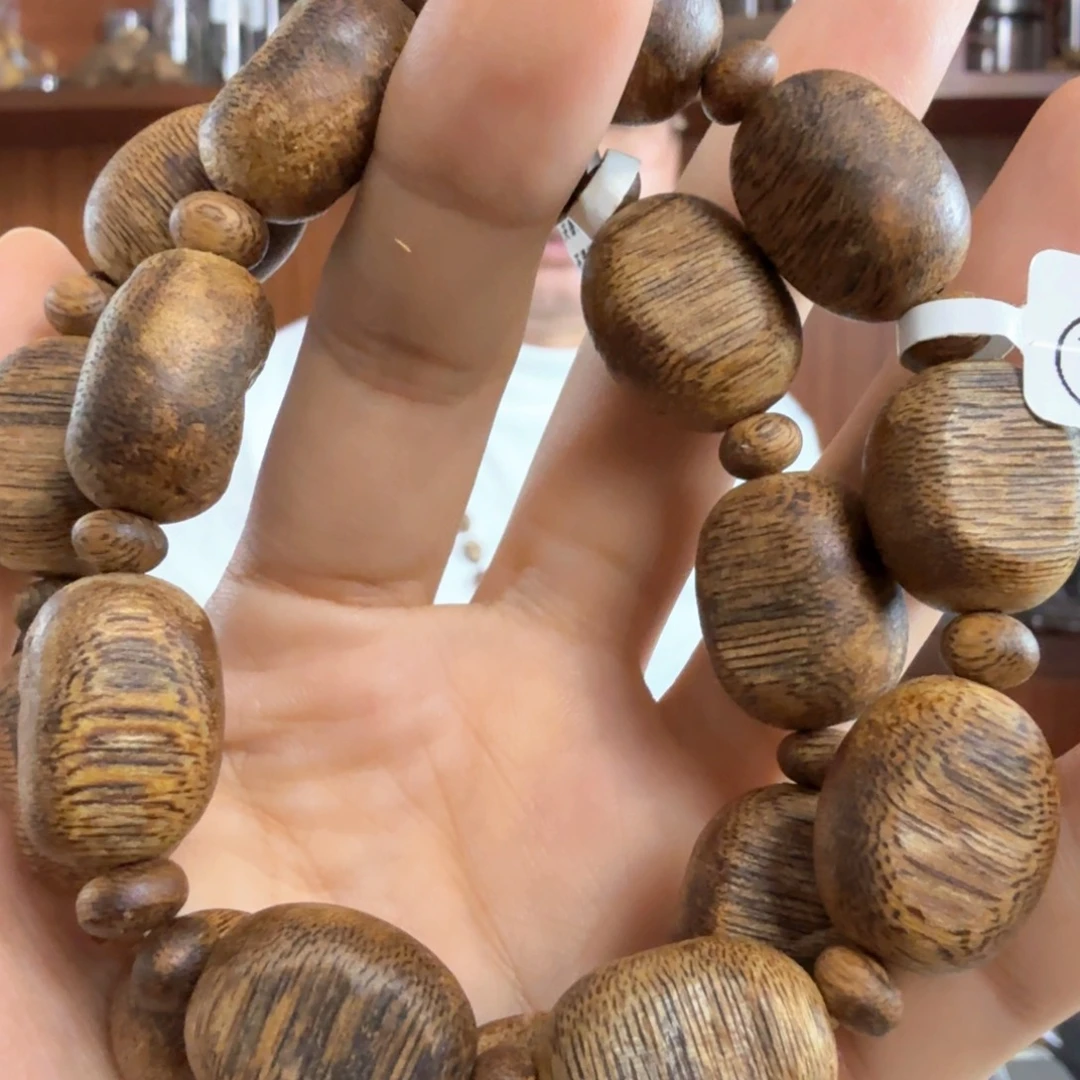 手串沉香奇楠沉香乌身圆叶随形板头留疤单圈手串多样性发一14g+