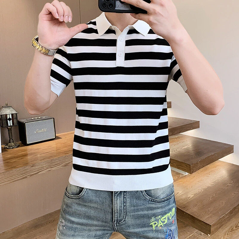 2025夏季新款男士高品质冰丝凉爽透气伊力特针织欧货翻领短袖polo