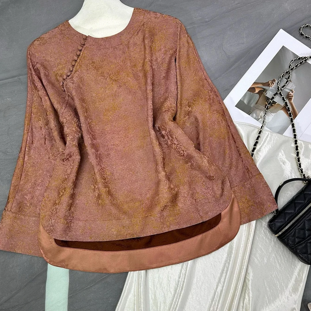 小花家香云纱玫瑰提花上衣