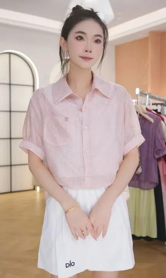 F3006夏季新款气质高级短袖衬衣洋气减龄翻领薄款小衫