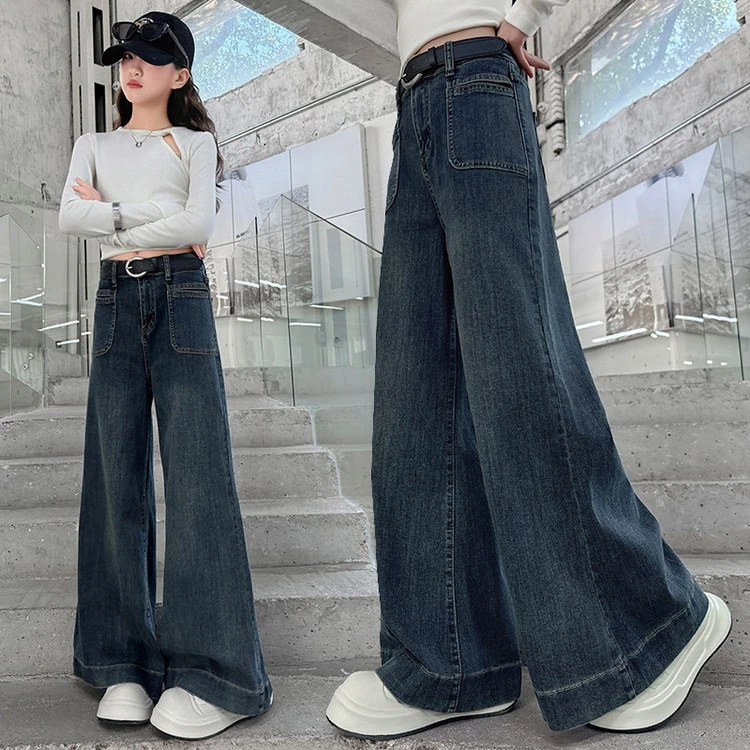 女童直筒牛仔裤早秋装2025新款中大童休闲女孩春秋款洋气时髦长裤