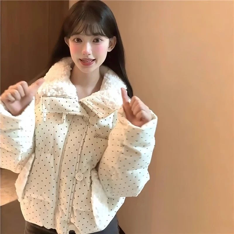 【刘叮铃专属】毛茸茸加厚保暖短款波点小个子棉服外套女百搭面包服