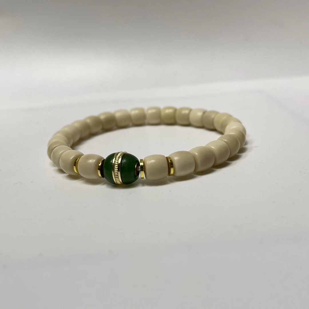 天然老料白玉菩提寿珠汉堡手串   7*8mm尺寸精工挂瓷底