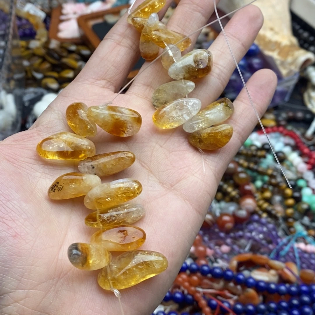 玛瑙/玉髓未镶嵌珠宝半成品一条十个天然黄塔晶吊坠孔
