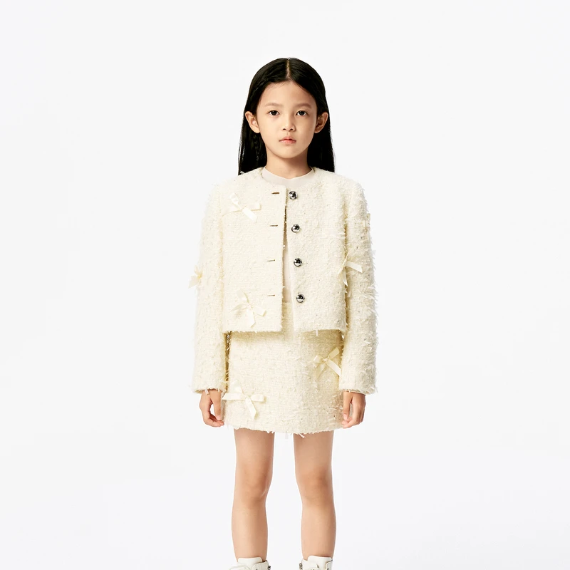 littlemoco童装25春装新款女童小香风蝴蝶结夹克外套#KBE1COT004