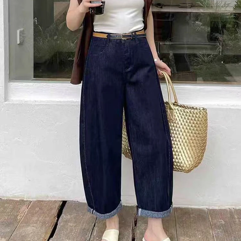 2025夏季新款时尚气质显高牛仔裤女高级感宽松百搭休闲纯色阔腿裤
