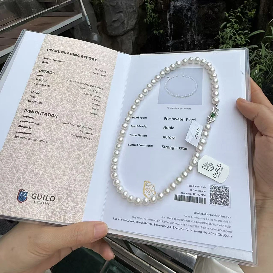 S925银 8-9mm吉尔德无核极光欧若拉淡水珍珠项链  XL2460