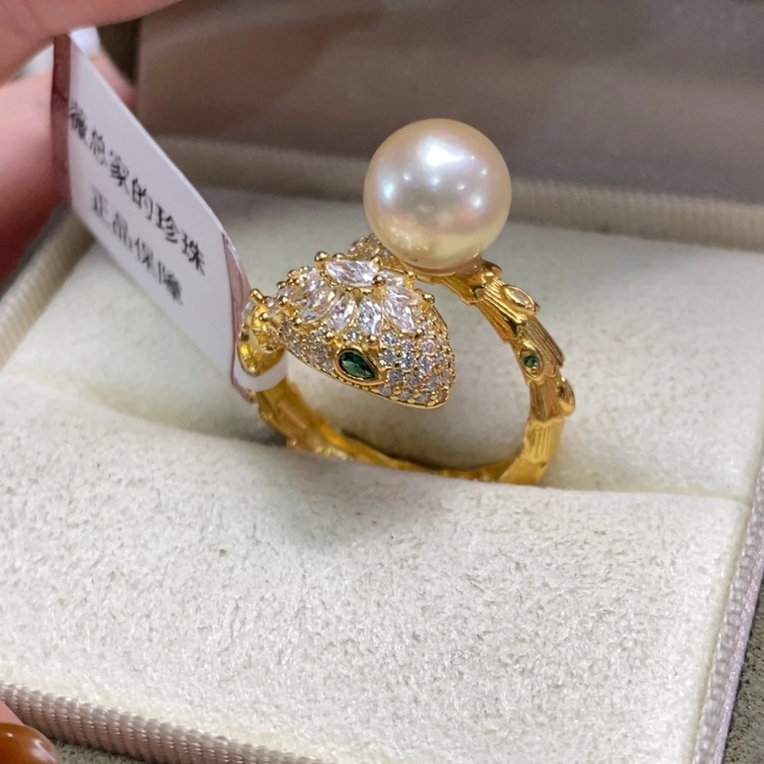 海水珍珠戒指银S925镀金镶嵌微瑕