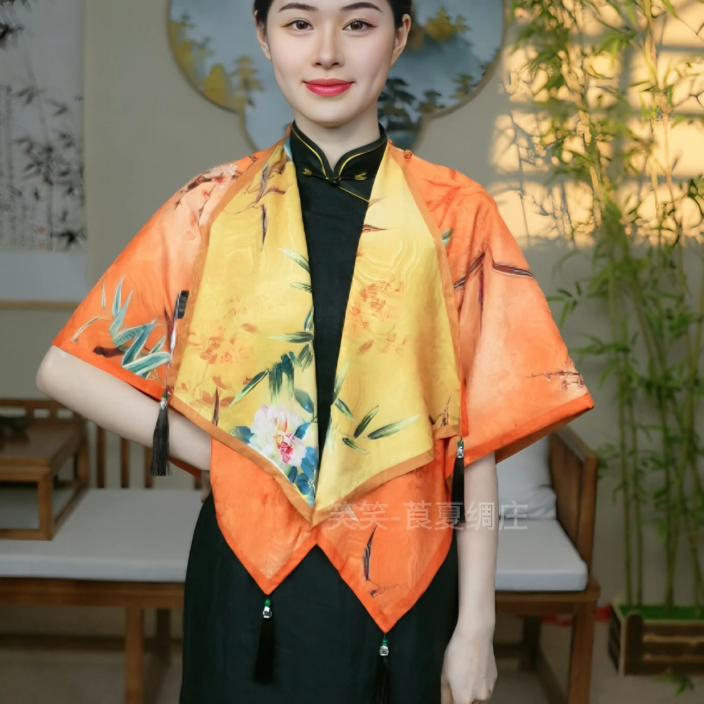 【竹烟波月】龙鳞纹挂穗盘扣披肩外套香云经典百搭丝巾50*190