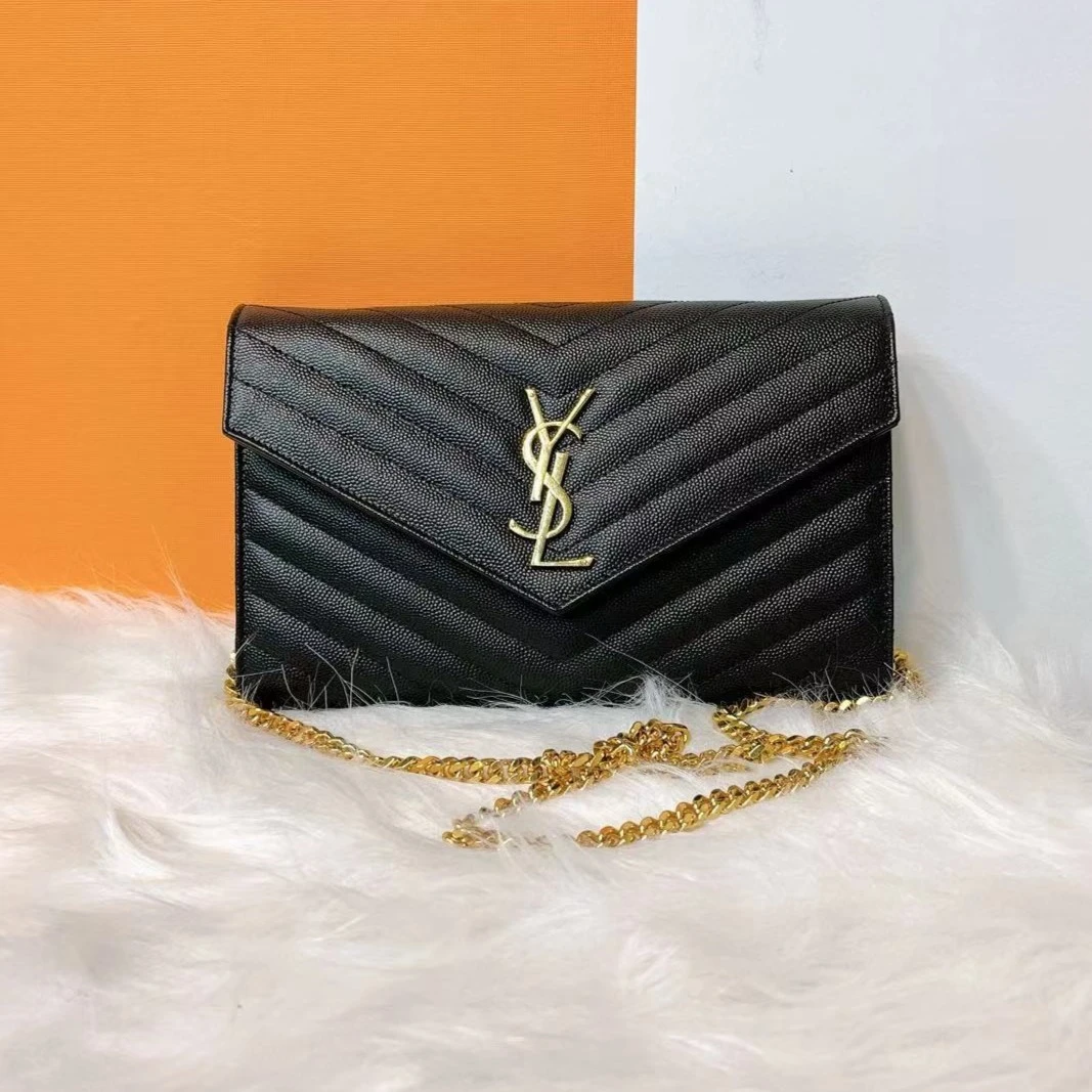 99新 YSL/圣罗兰 黑金鱼子酱中号信封包单肩斜挎包（包包）