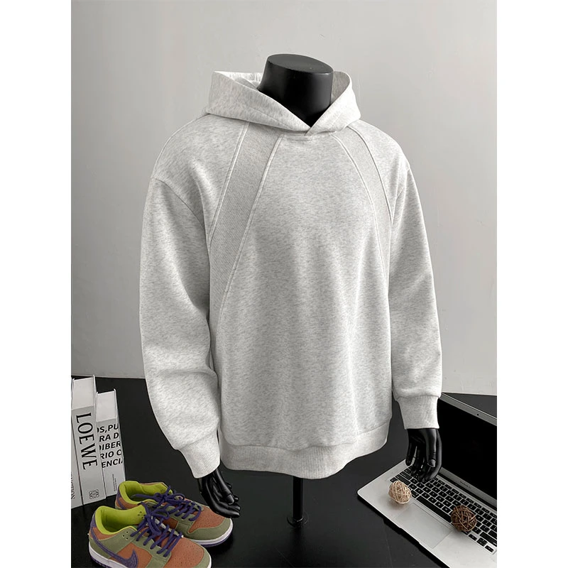 美式螺纹拼接cleanfit连帽卫衣男宽松潮牌设计感痞帅百搭外套帽衫
