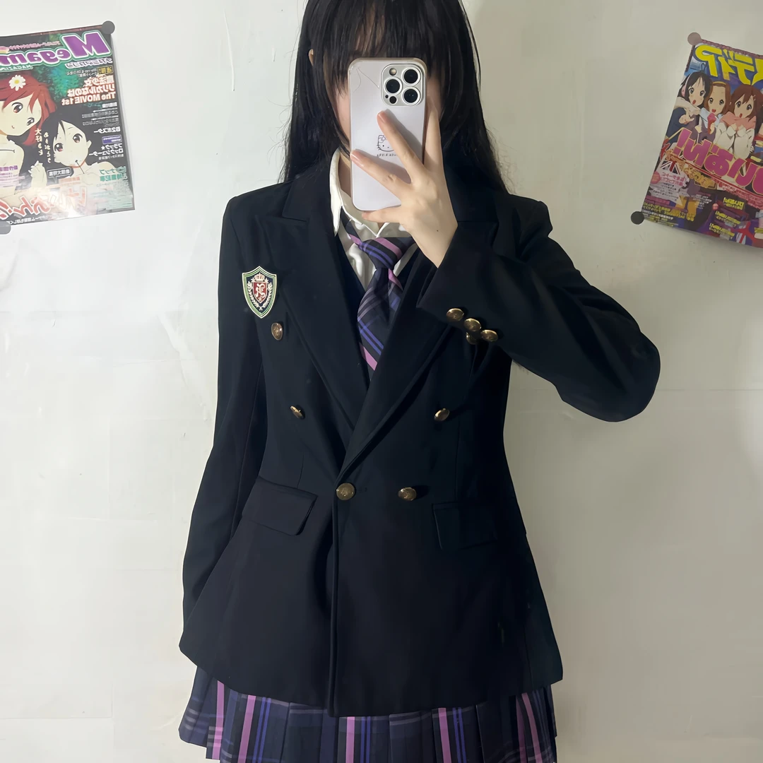 咪琦兔原创jk制服女学院风西装外套收腰显瘦气质西服双排三粒扣