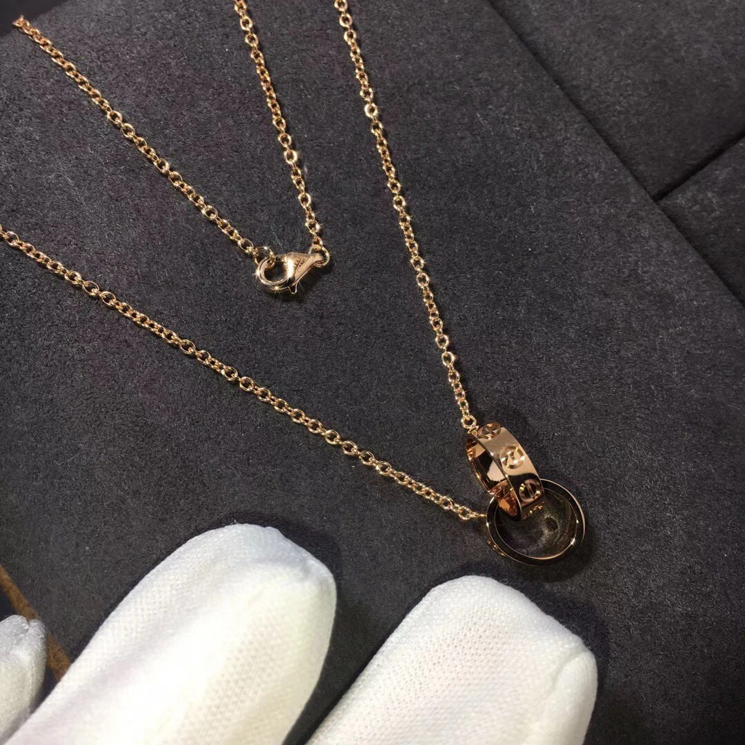 18K玫瑰金双环锁骨链环环相扣实物超赞精工有质感可调节素款套链