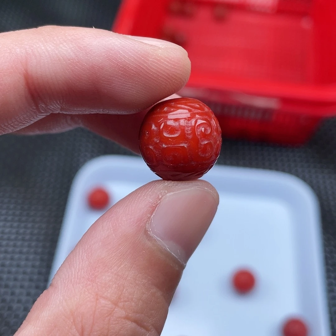 南红玛瑙11号 15mm柿子红回纹珠一颗未镶嵌