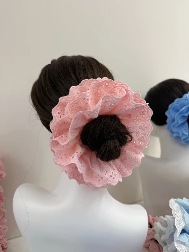 UU.四层粉色镂空韩系发圈蕾丝花边发圈