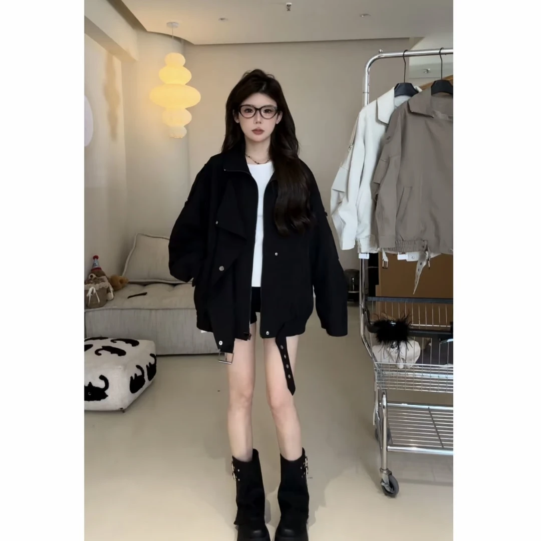 秋冬新款韩系百搭复古休闲机车风风衣外套99159