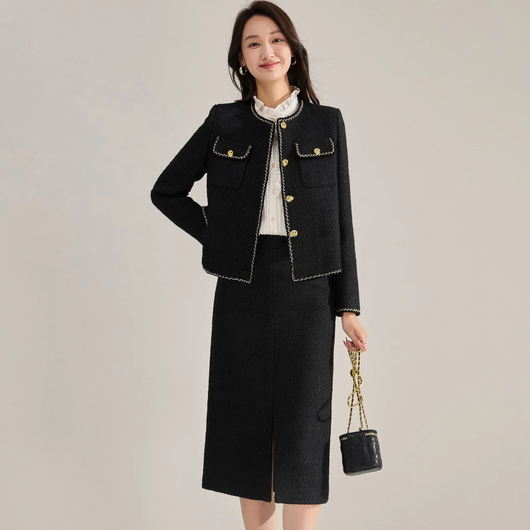 【直播间同价】25轻奢亮丝粗花呢小香风短款外套15787 半裙15788