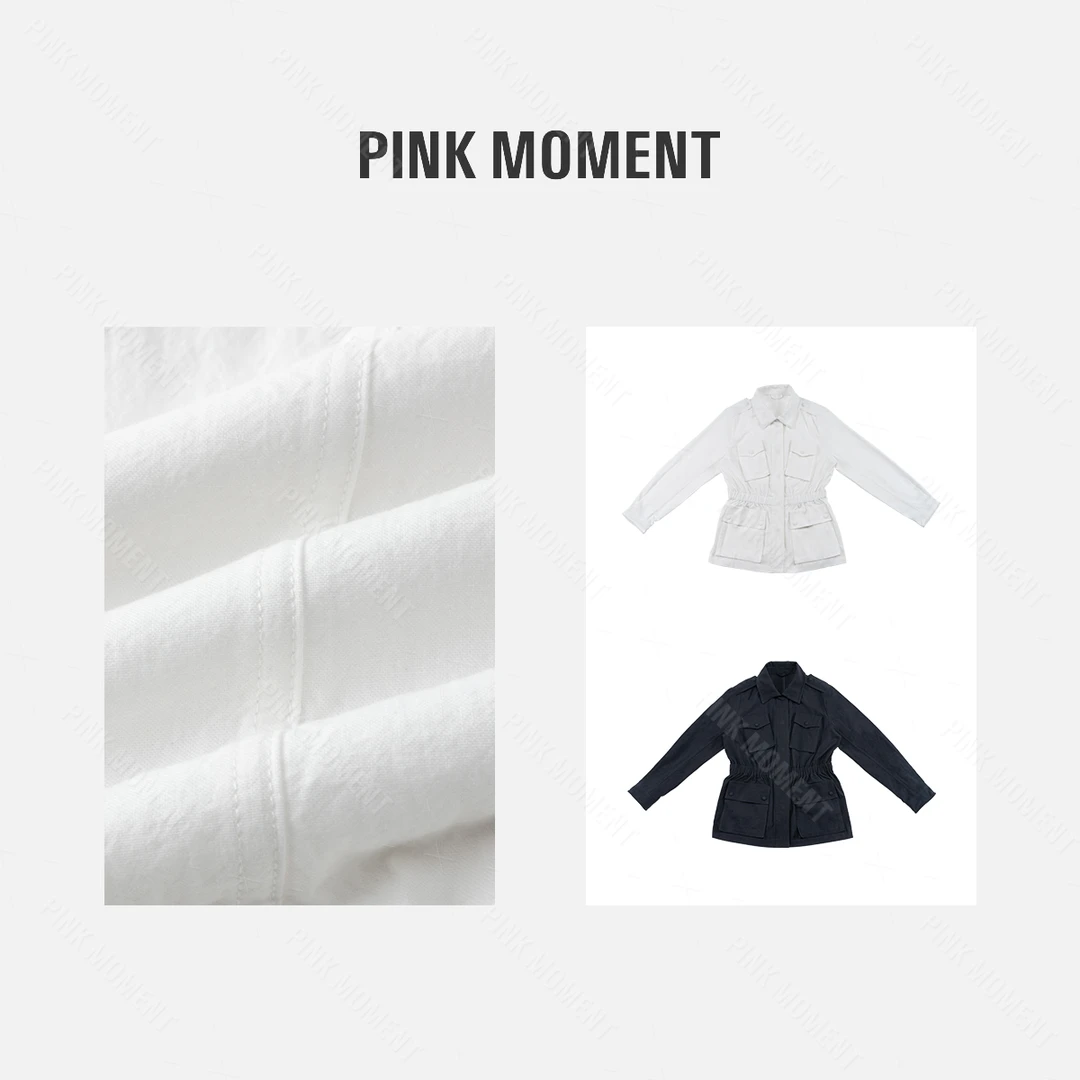 PM王囡囡 藏蓝/白色大口袋束腰外套 ND1A0032