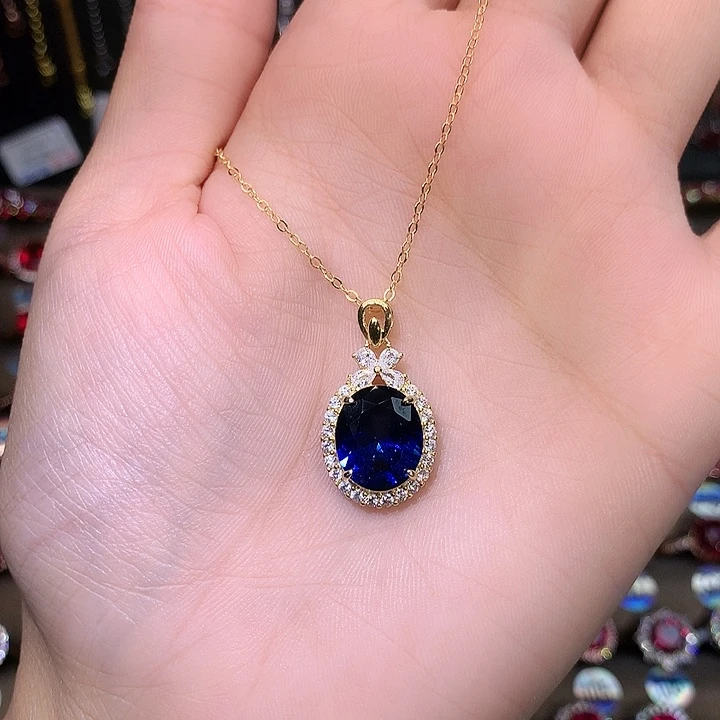 蓝宝石吊坠(赠链)银S925镶嵌1012