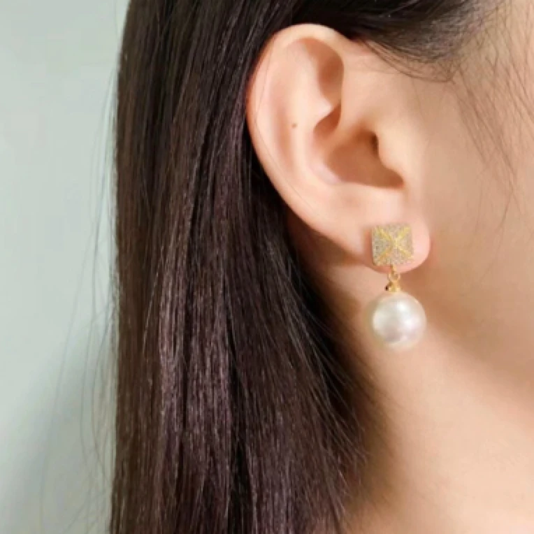 铜合金耳饰 《货号6474》方块珠珠耳环