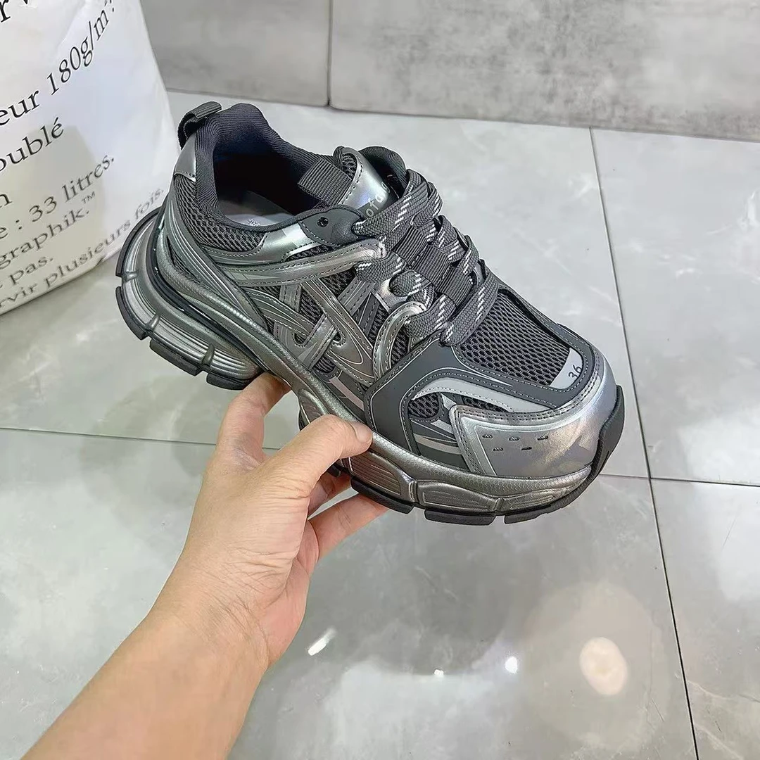 老爹鞋女2025新款轻奢拼色网面透气系带时尚百搭舒适运动鞋