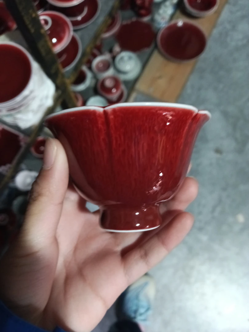 景德镇原矿郎红花瓣杯