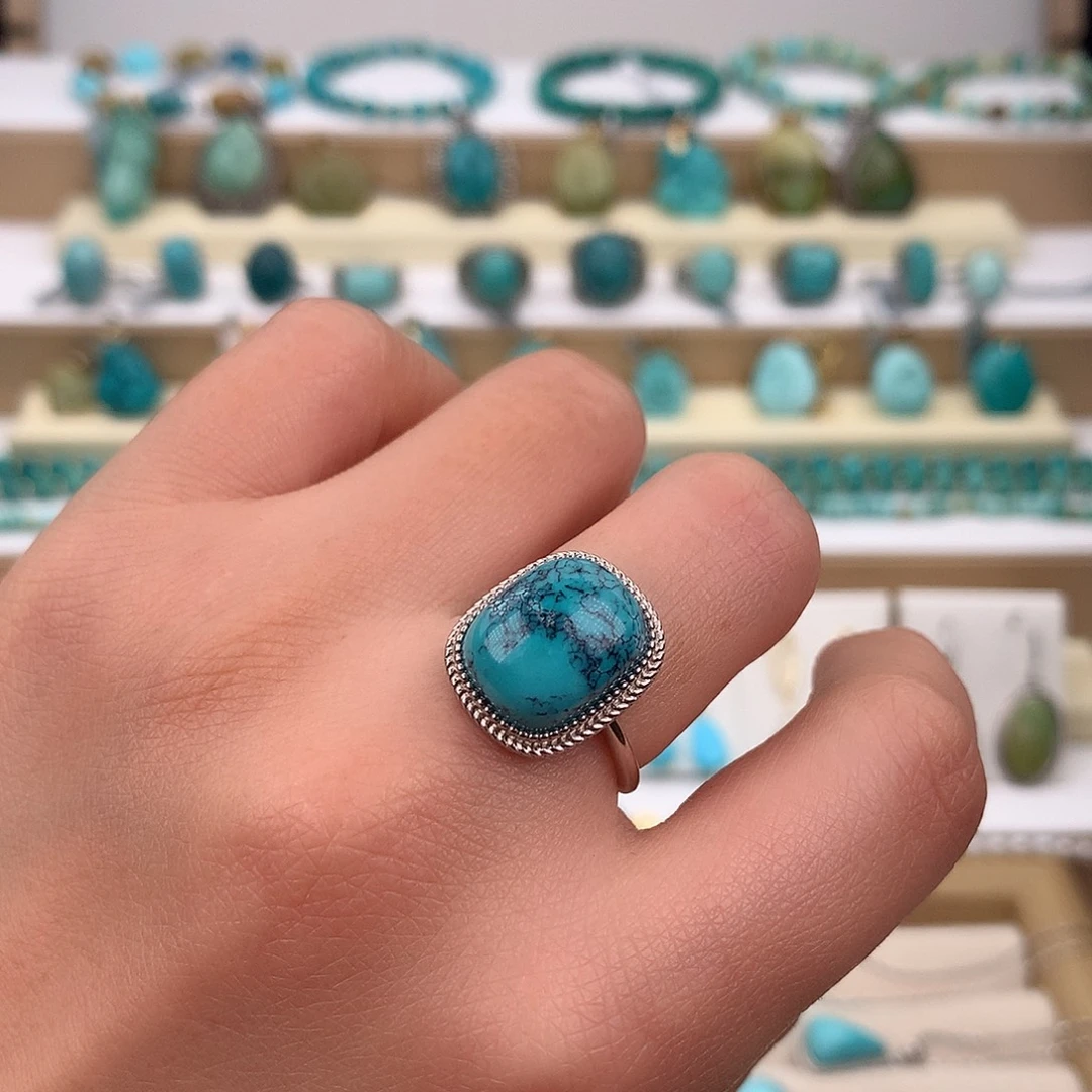 绿松石银S925镶嵌戒指