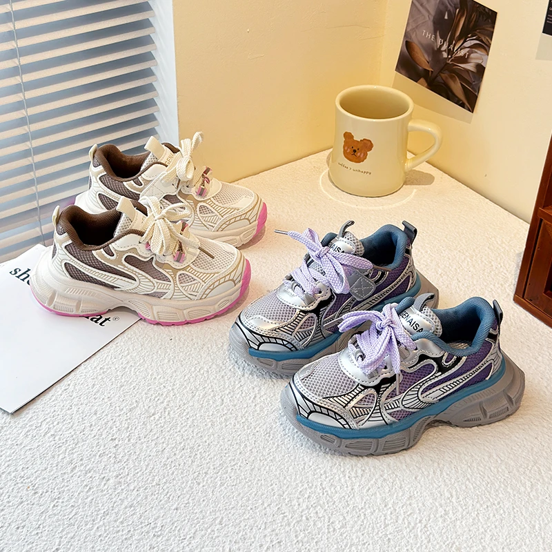 儿童运动鞋2025春秋新款中大童网面鞋子超轻双网小学生校园老爹鞋