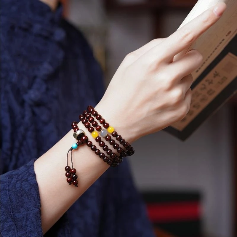 非洲紫檀木手串108颗念珠佛珠男女爆满金星老料血檀十二生肖本命